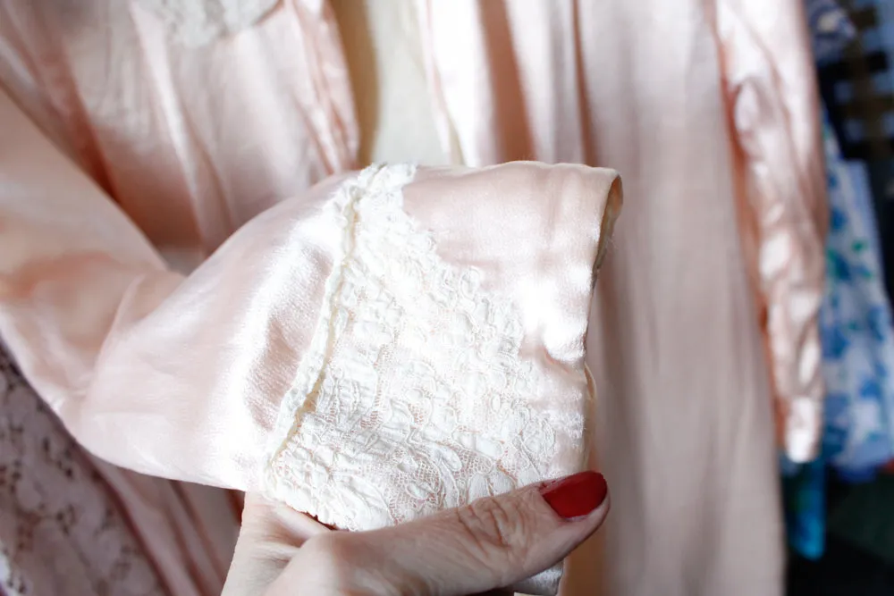 1930s Silk Satin Bed Jacket with Wool Lining - Small
