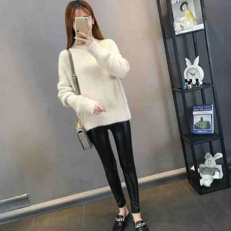 2025 Women's Thick Knitted Sweater – Loose-Fit Idle Style Pullover, Half Polo/Turtleneck Versatile Winter Top