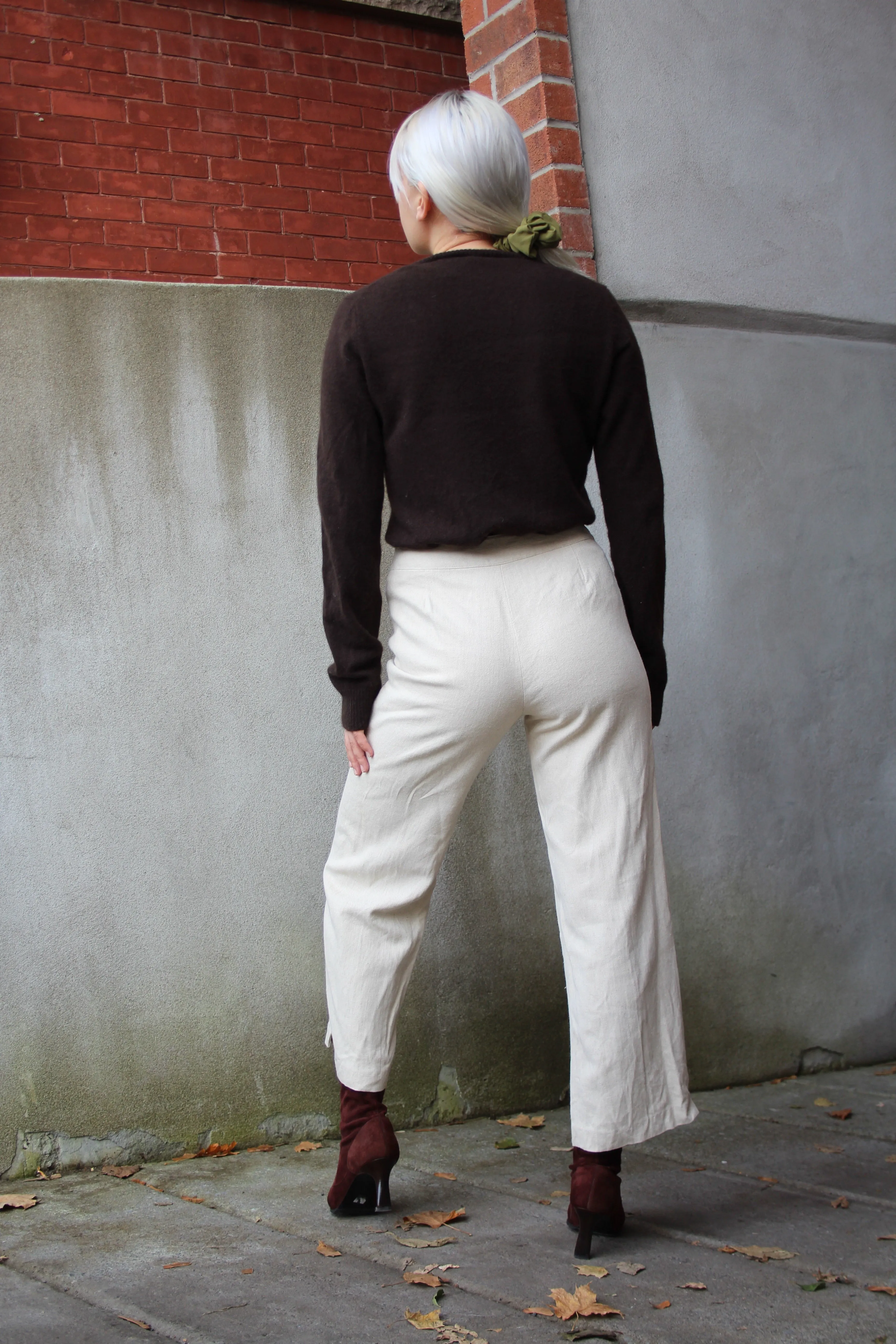 90s Linen-Blend Flared Trousers - 27