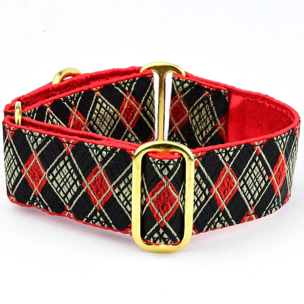 Argyle Black - Silk Brocade 1.5" Wide Martingale Dog Collar