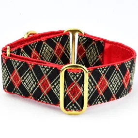 Argyle Black - Silk Brocade 1.5" Wide Martingale Dog Collar
