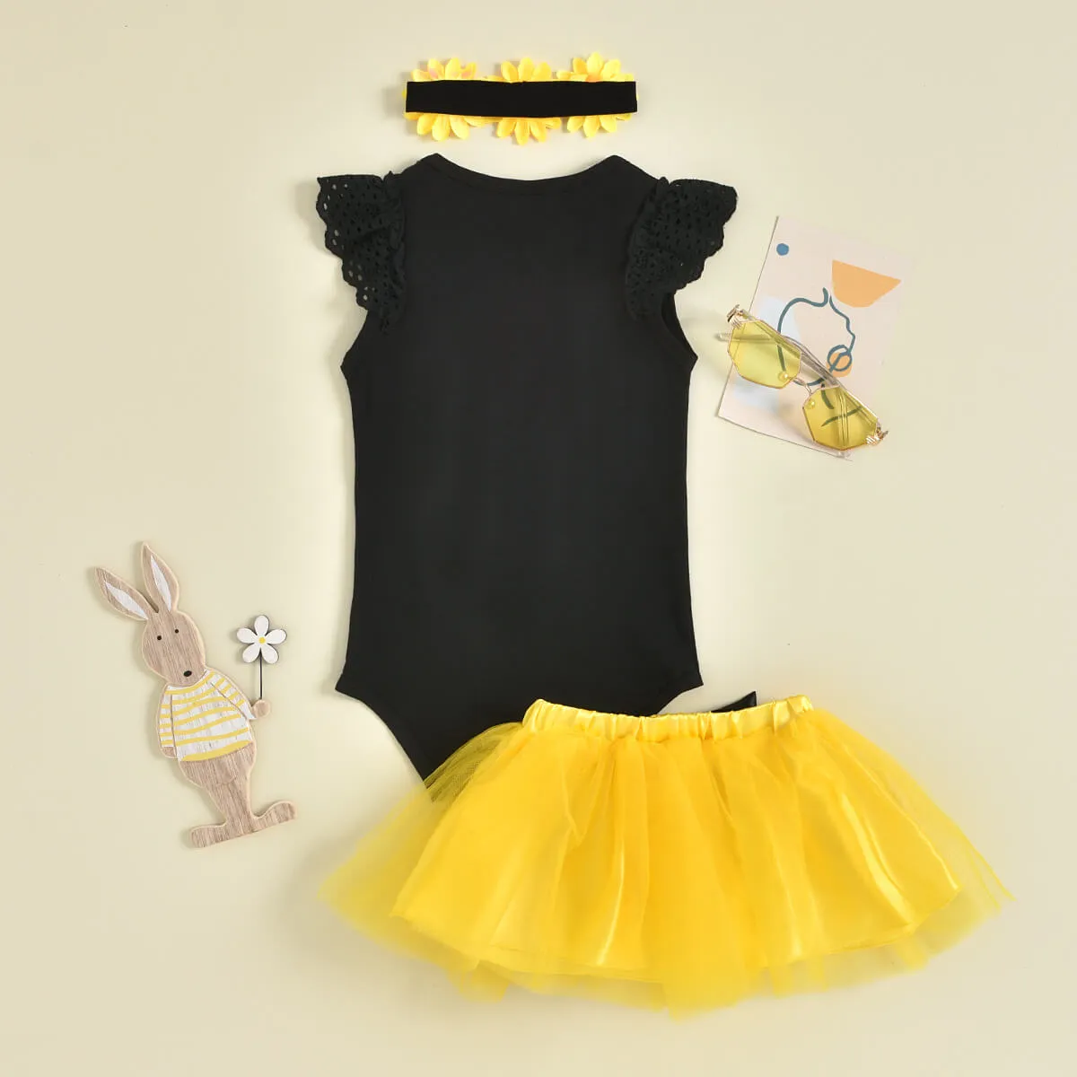 Baby Girl 1st Birthday Outfit Party Dresses Sunflower Romper Tutu Skirt Headwear Full Set