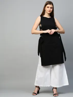 Black top with white pants cord set