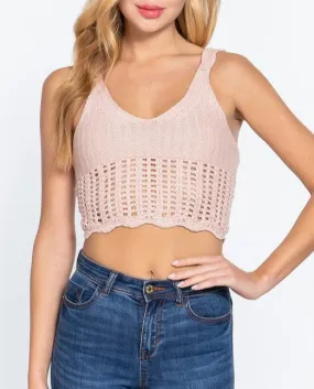 Blush Pink Crochet Back Lacing Cami Knit Top