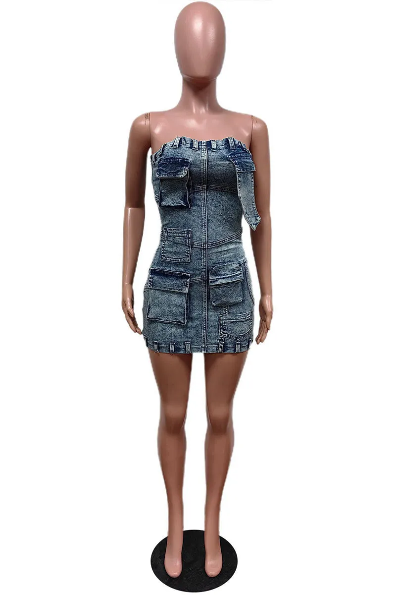 BM0267 Distressed Denim Dress