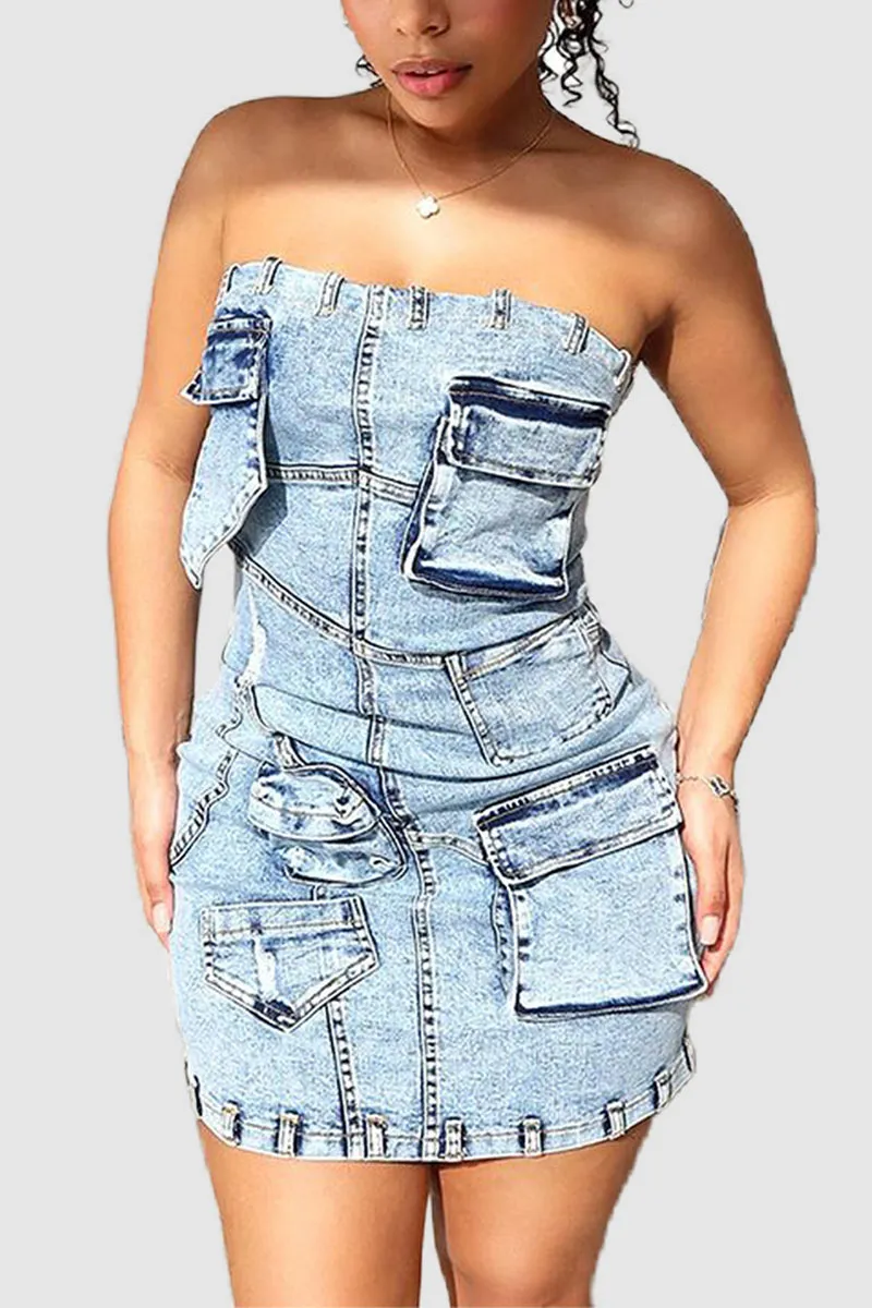 BM0267 Distressed Denim Dress
