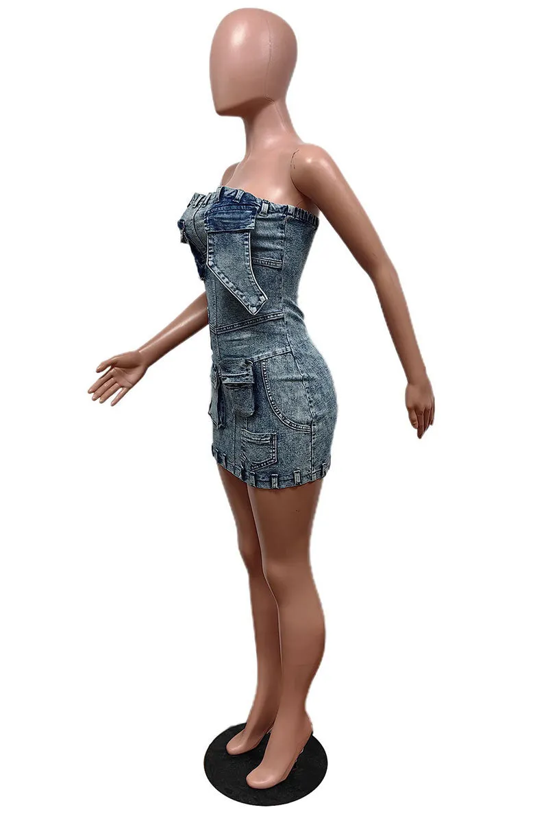BM0267 Distressed Denim Dress