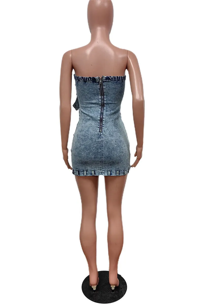 BM0267 Distressed Denim Dress