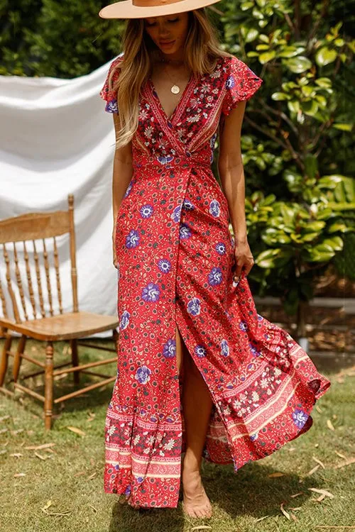 Boho Vibes Tie Waist Maxi Dress