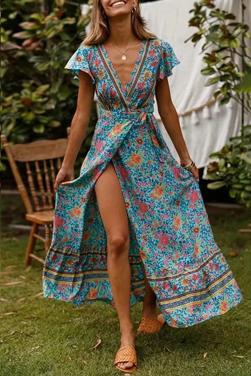 Boho Vibes Tie Waist Maxi Dress