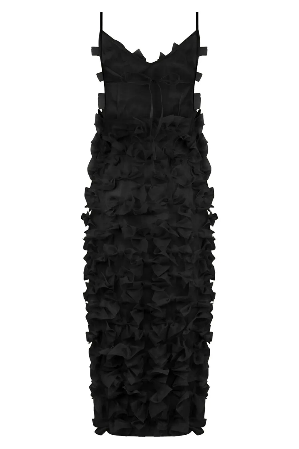 BOW APPLIQUED MAXI DRESS | BLACK