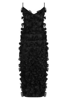BOW APPLIQUED MAXI DRESS | BLACK