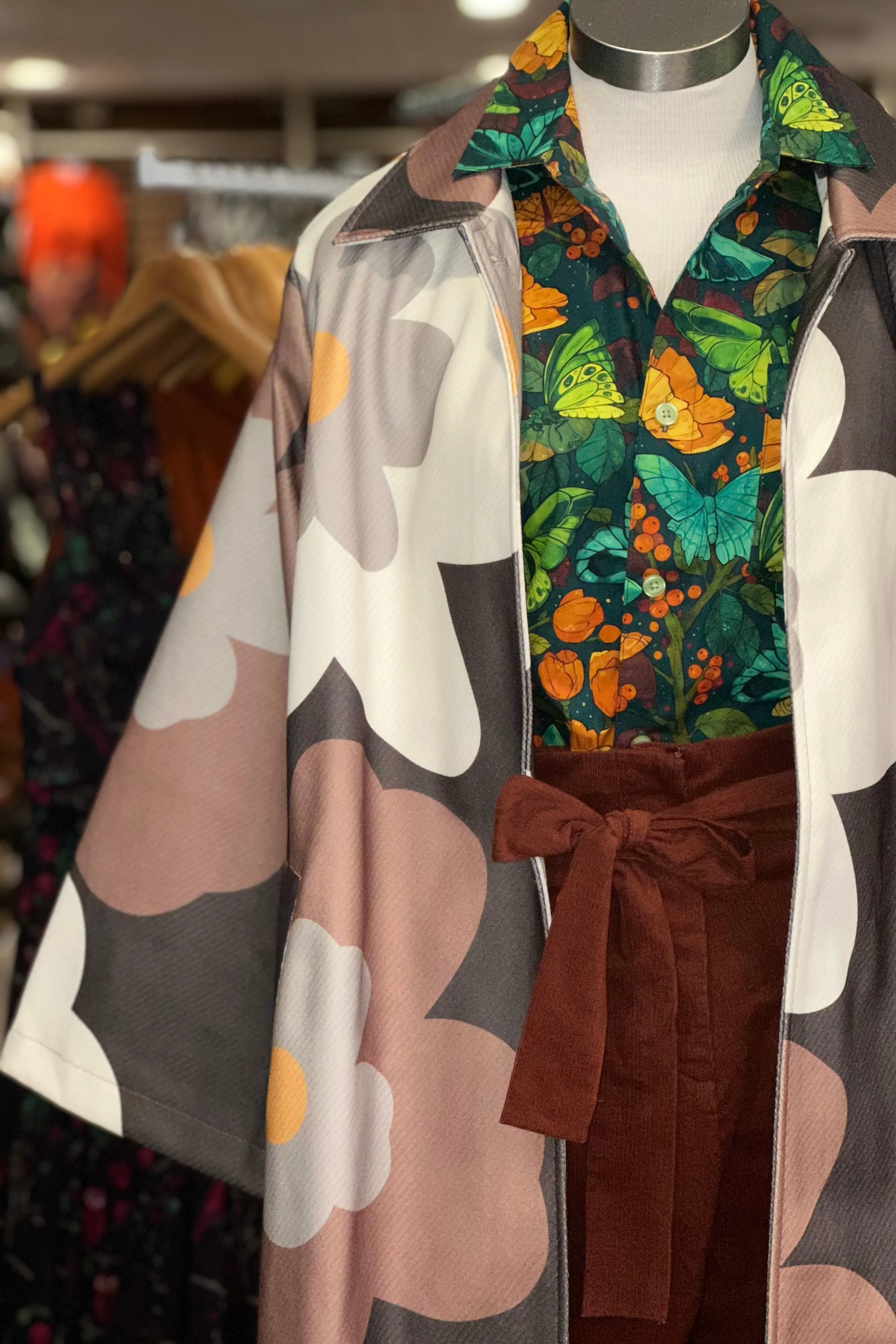 Brown Floral Wide Sleeve Jacket