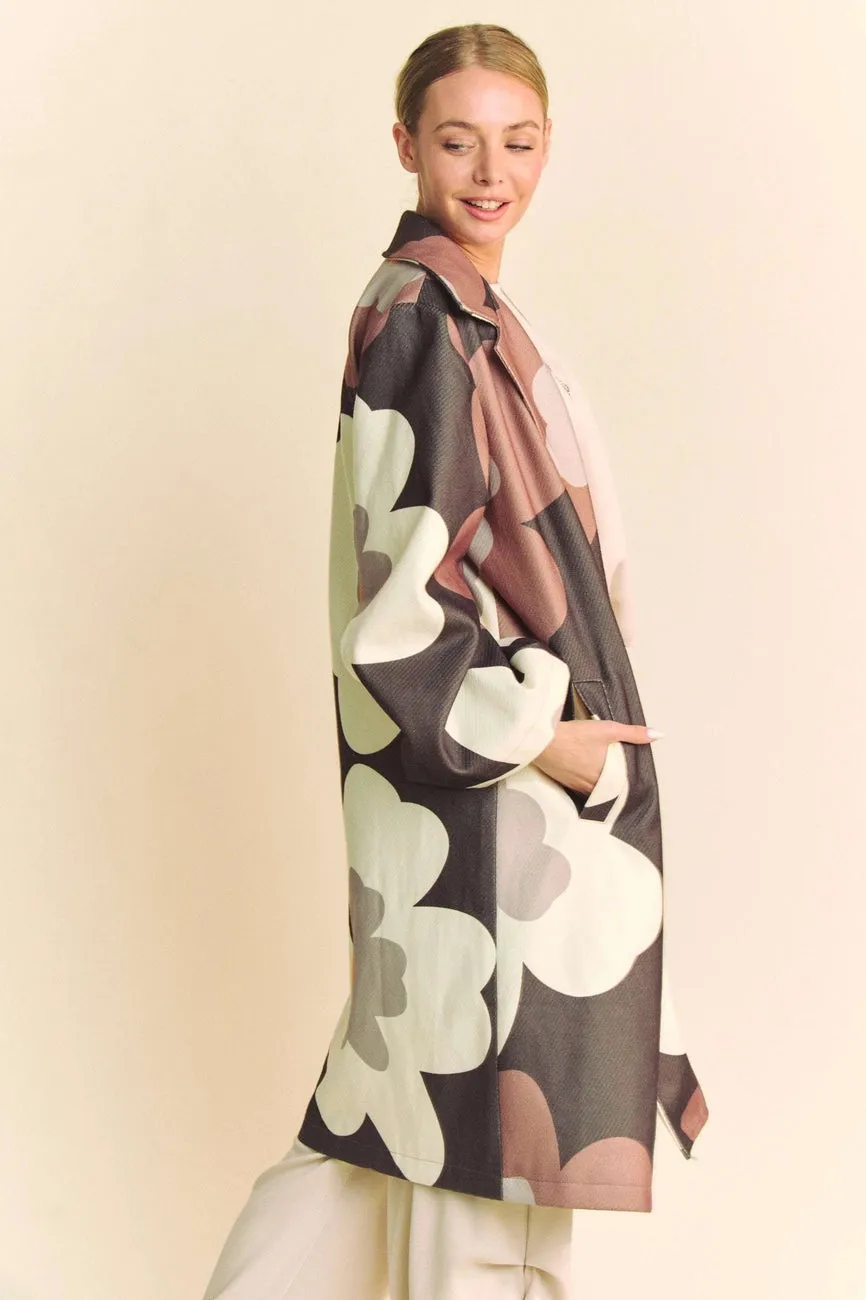 Brown Floral Wide Sleeve Jacket