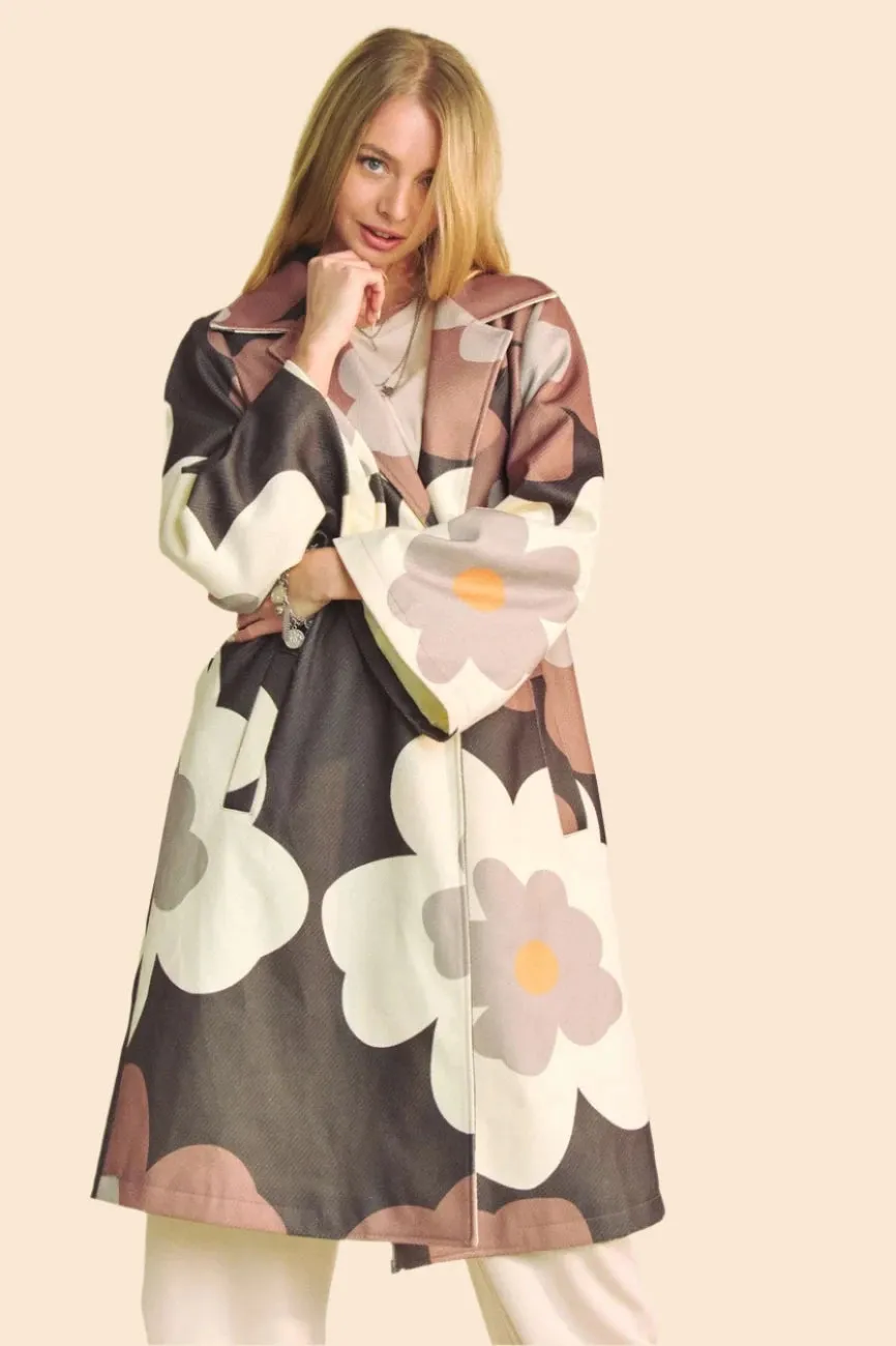 Brown Floral Wide Sleeve Jacket