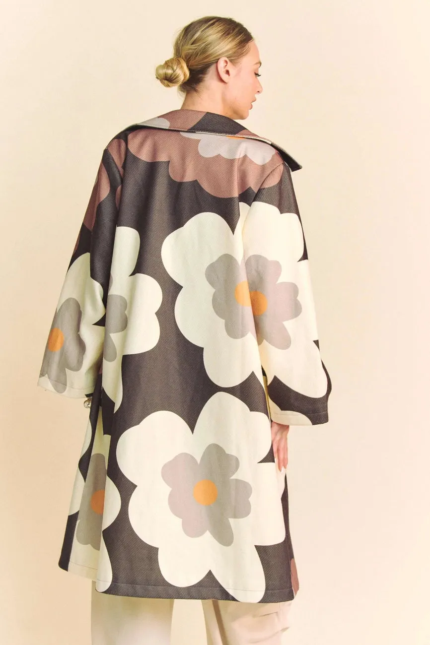 Brown Floral Wide Sleeve Jacket