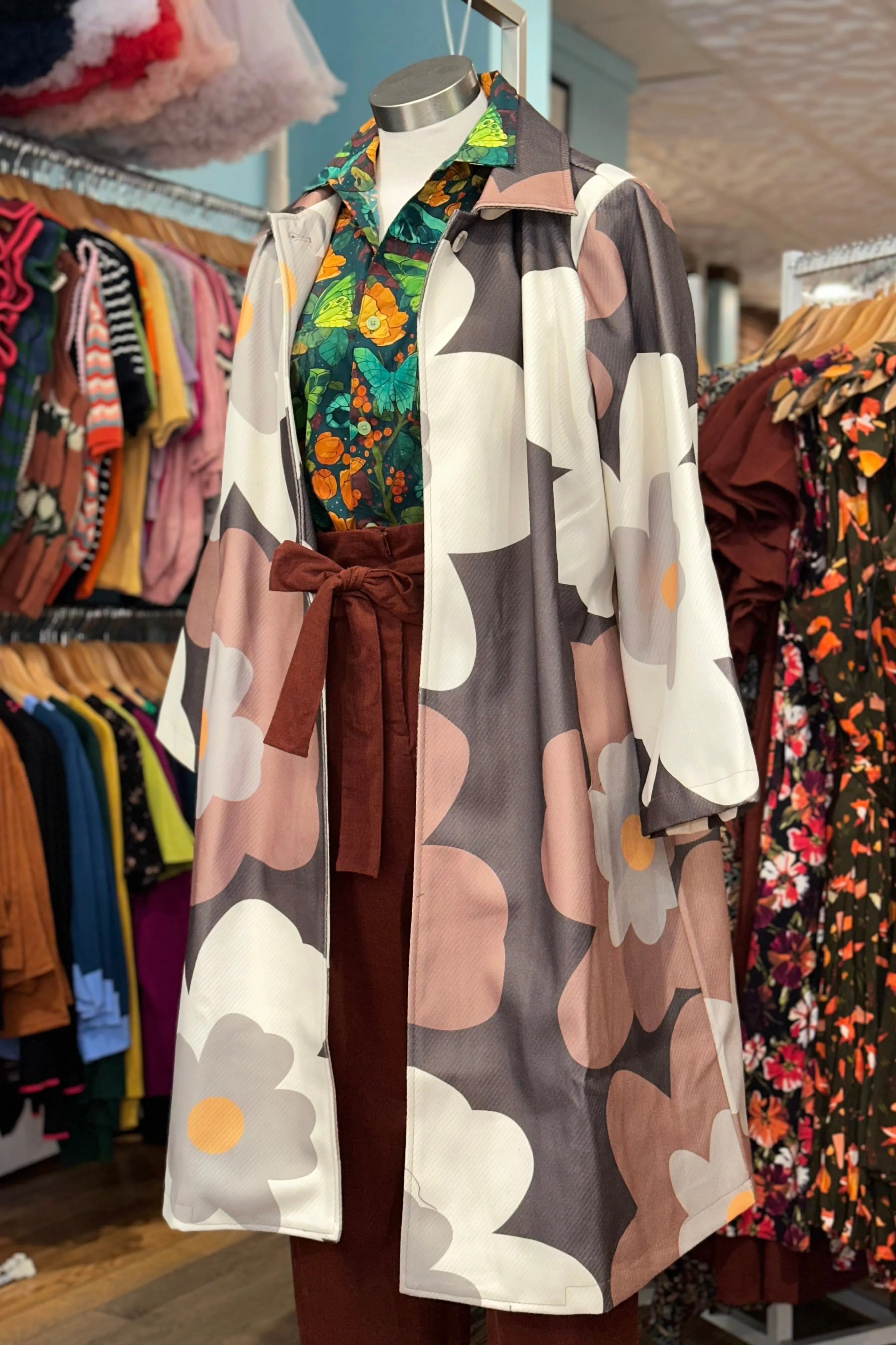 Brown Floral Wide Sleeve Jacket