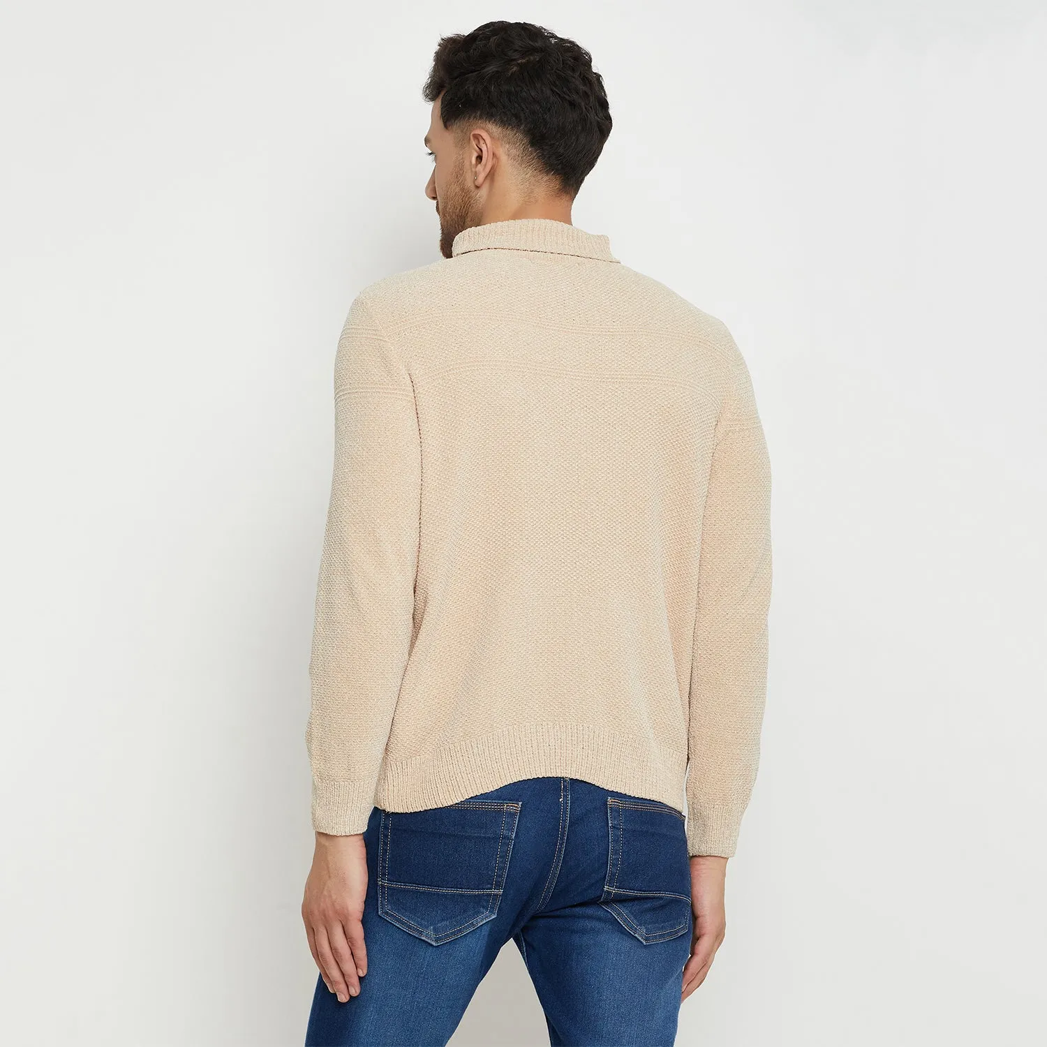 Camla Barcelona Solid Beige Turtleneck Sweater For Men