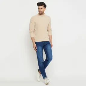 Camla Barcelona Solid Beige Turtleneck Sweater For Men