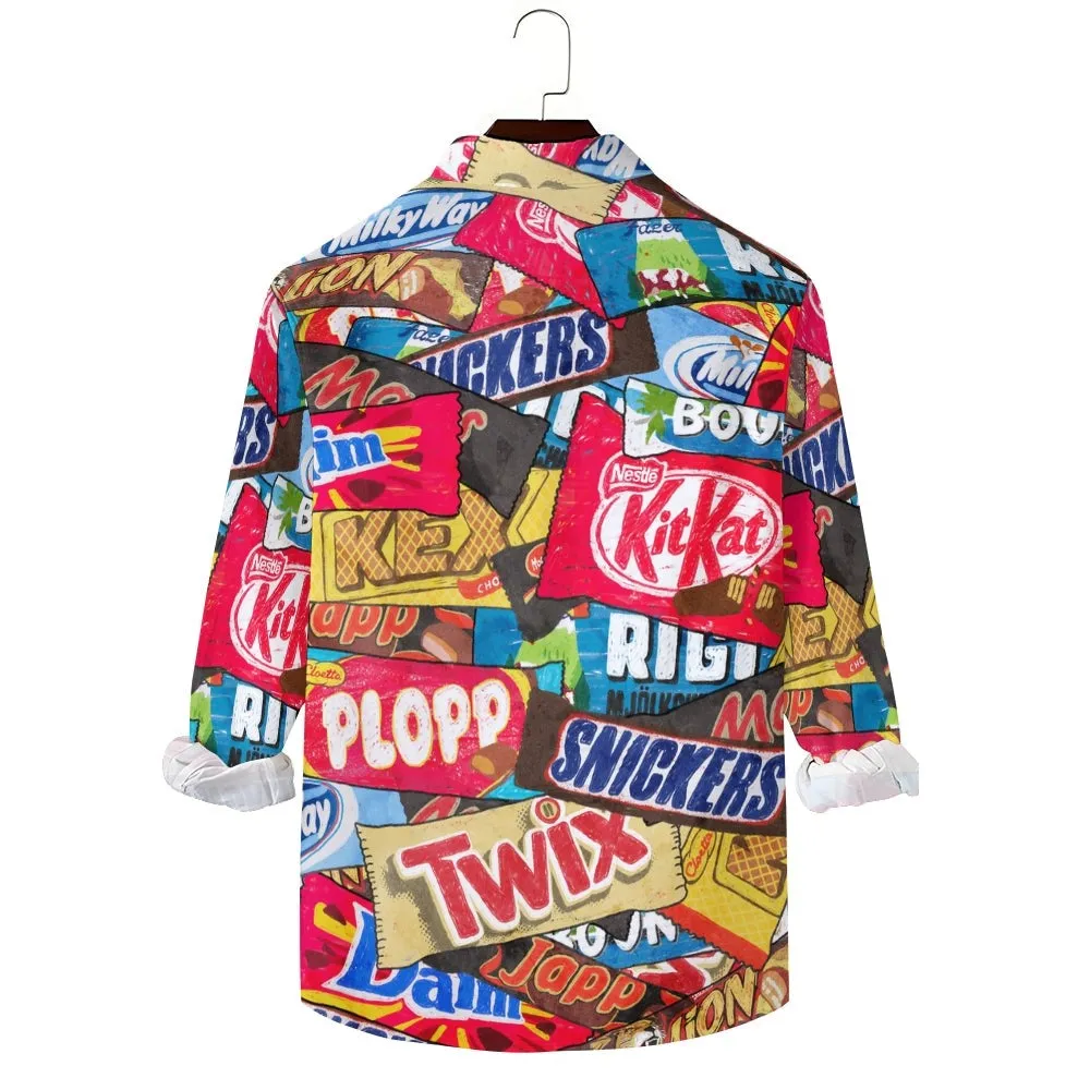 Casual Snack Packaging Printed Long Sleeve Shirt