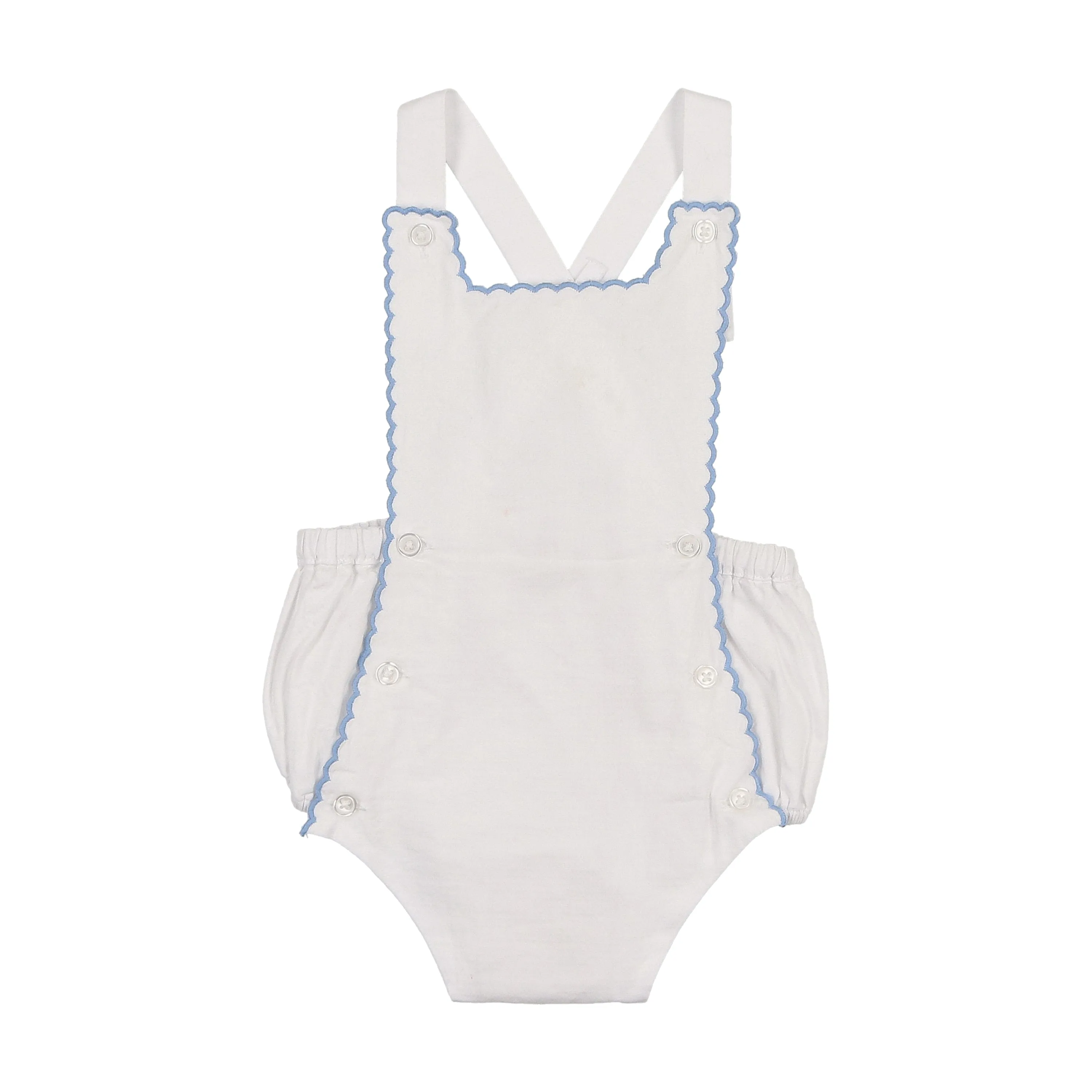Coco Blanc White w/ Blue Scalloped Romper