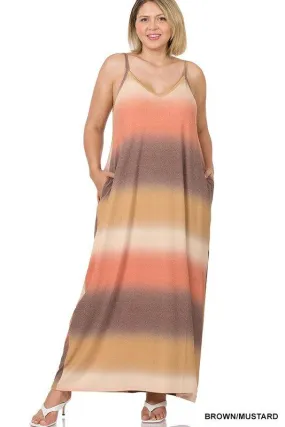 Curvy Color Fade V-Neck Maxi Dress