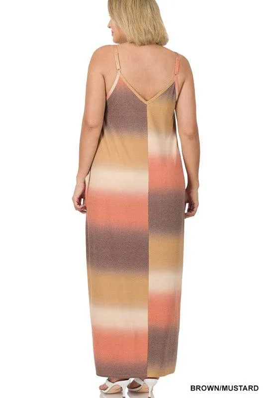 Curvy Color Fade V-Neck Maxi Dress
