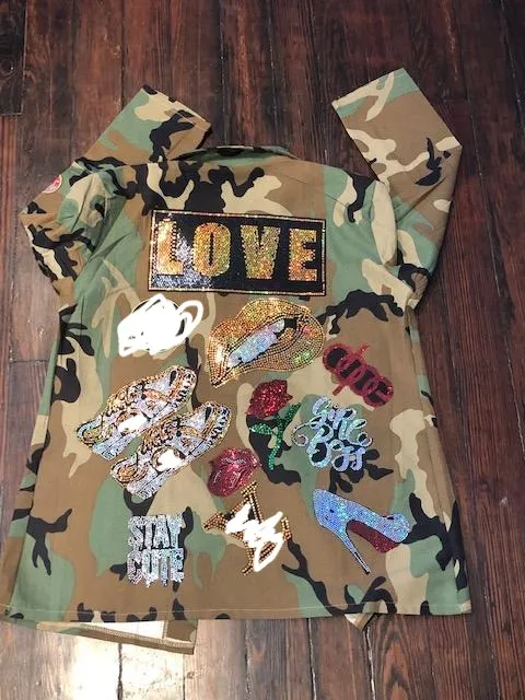 CUSTOMIZE CAMOUFLAGE BLING Patchwork JACKET