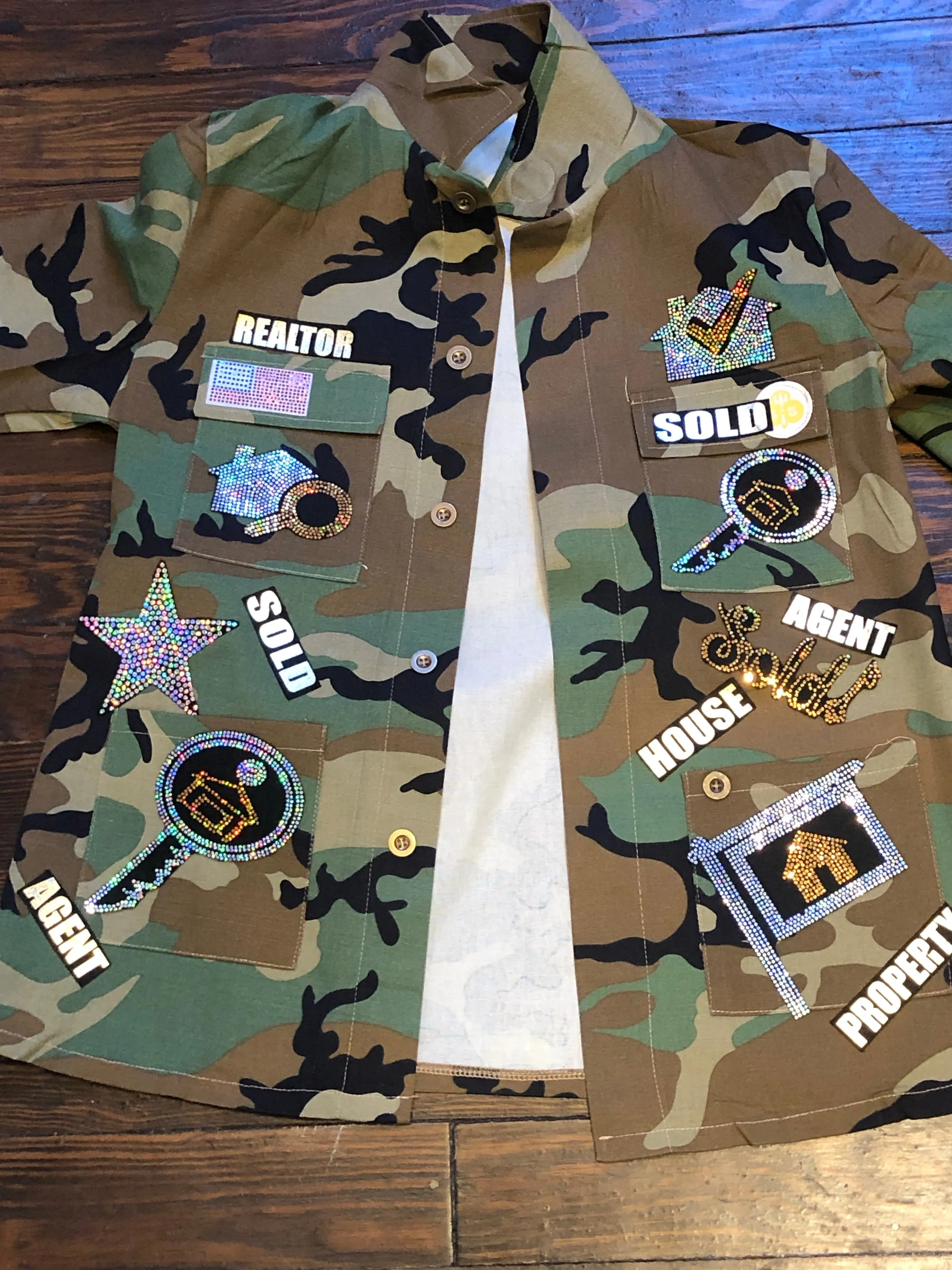 CUSTOMIZE CAMOUFLAGE BLING Patchwork JACKET