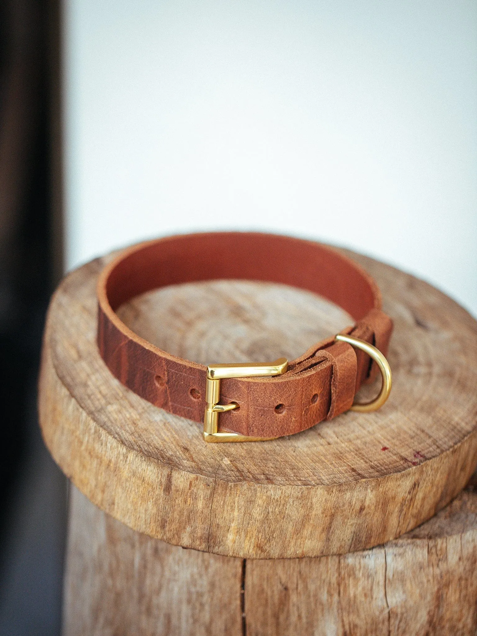 Dog Collar - Croc Print - 30mm - Vintage Brown