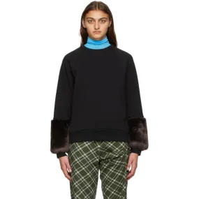 Dries Van Noten Black Faux-Fur Cuff Sweatshirt