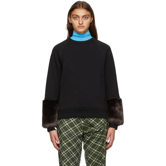 Dries Van Noten Black Faux-Fur Cuff Sweatshirt