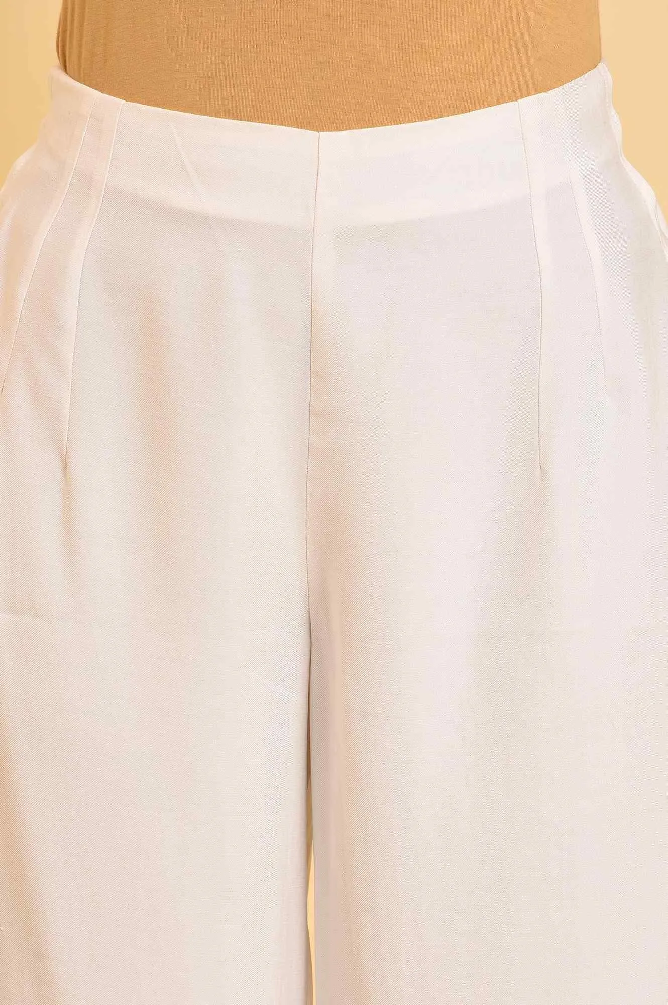 Ecru Inverted Box Pleats Flared Pants