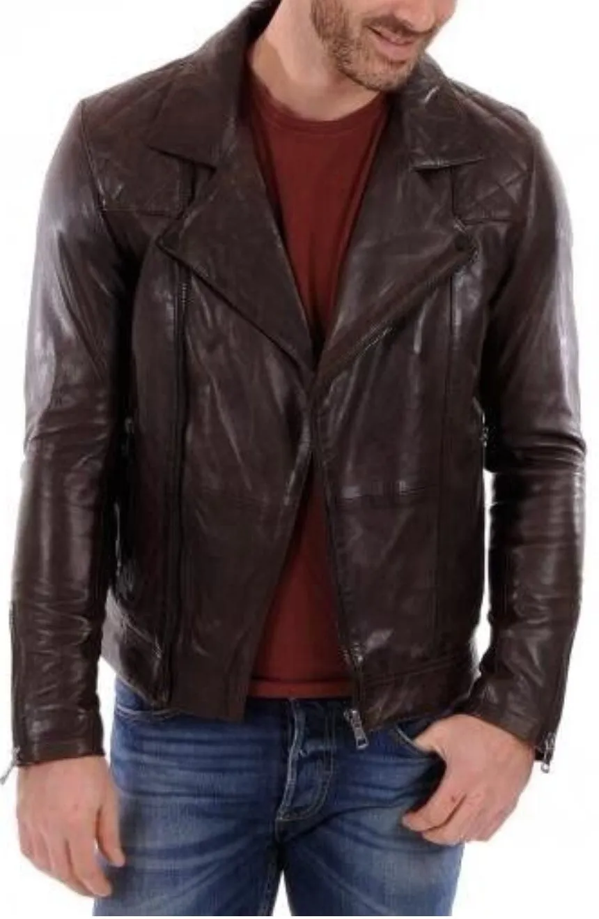 Erics Genuine Biker Motorcycle Leather Jacket Men