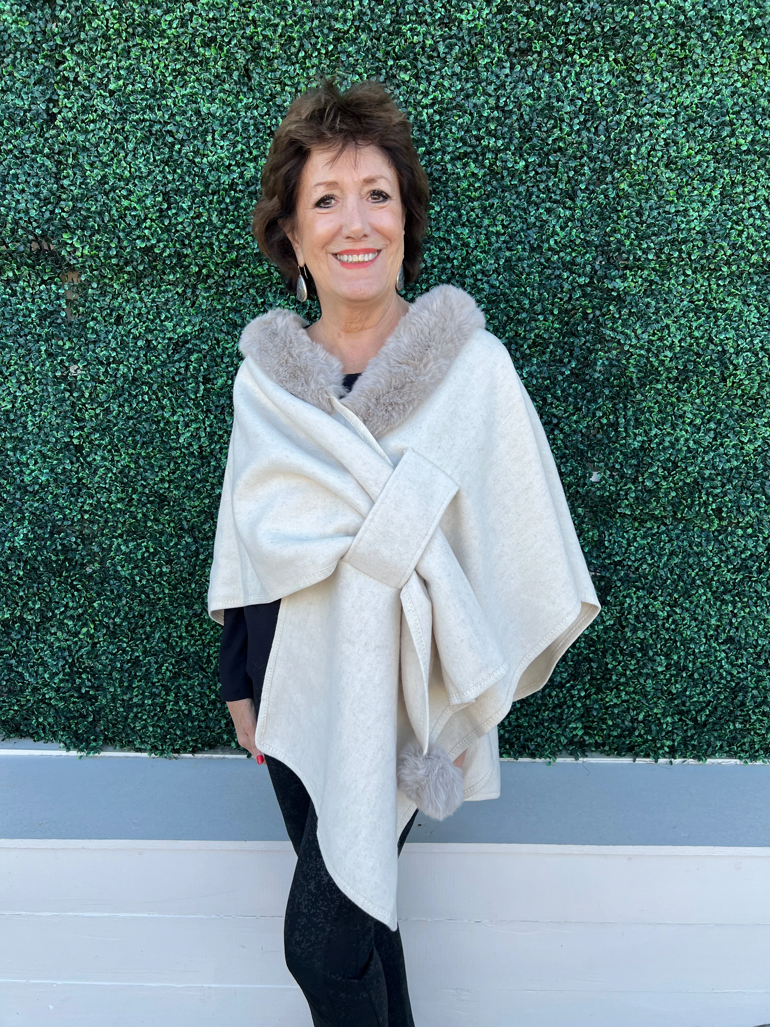 Faux Fur Knit Pull Through Cape