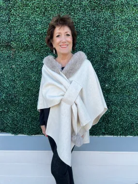 Faux Fur Knit Pull Through Cape