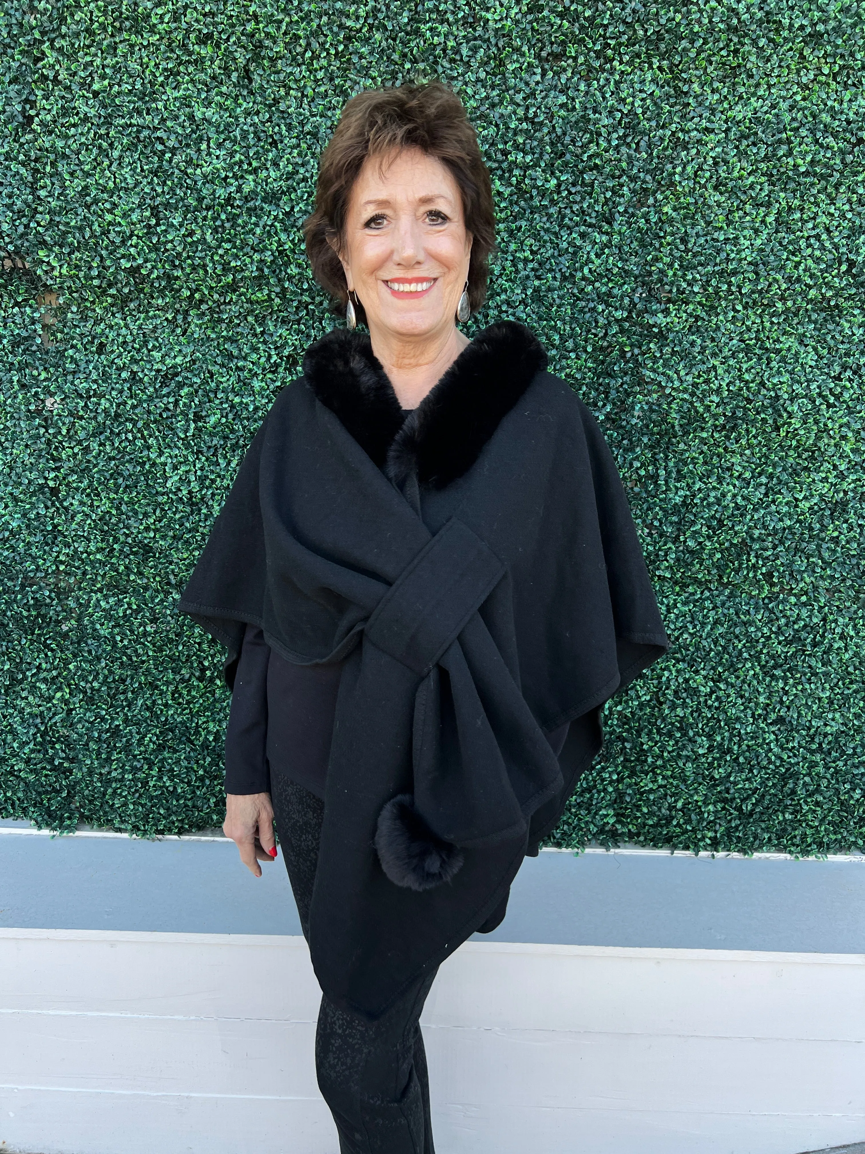Faux Fur Knit Pull Through Cape