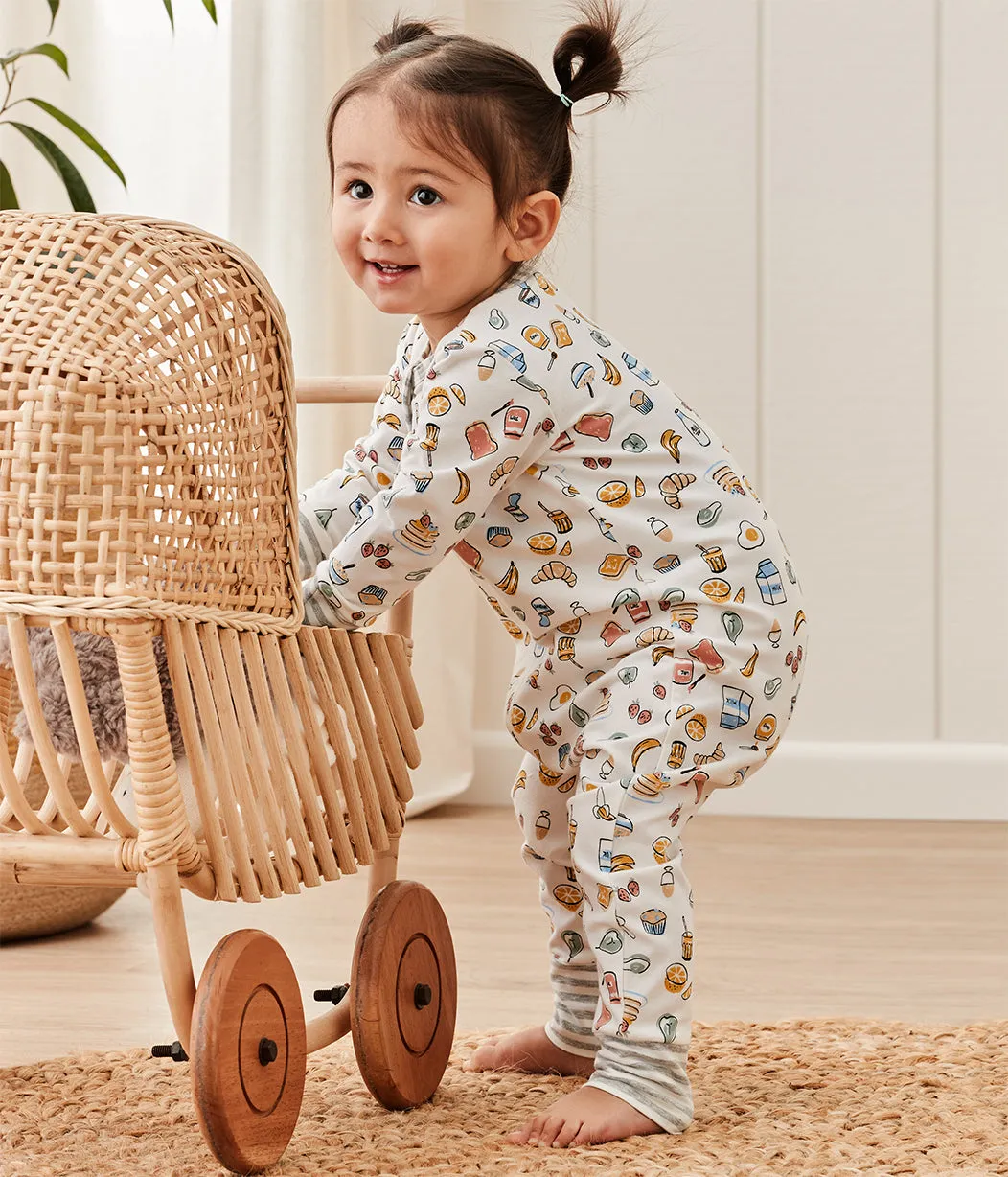 Footless Romper Cotton White Breakfast