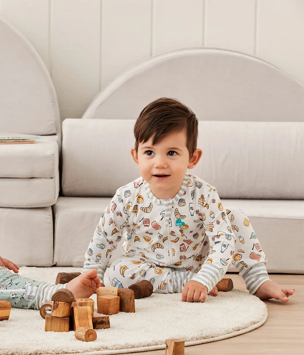 Footless Romper Cotton White Breakfast