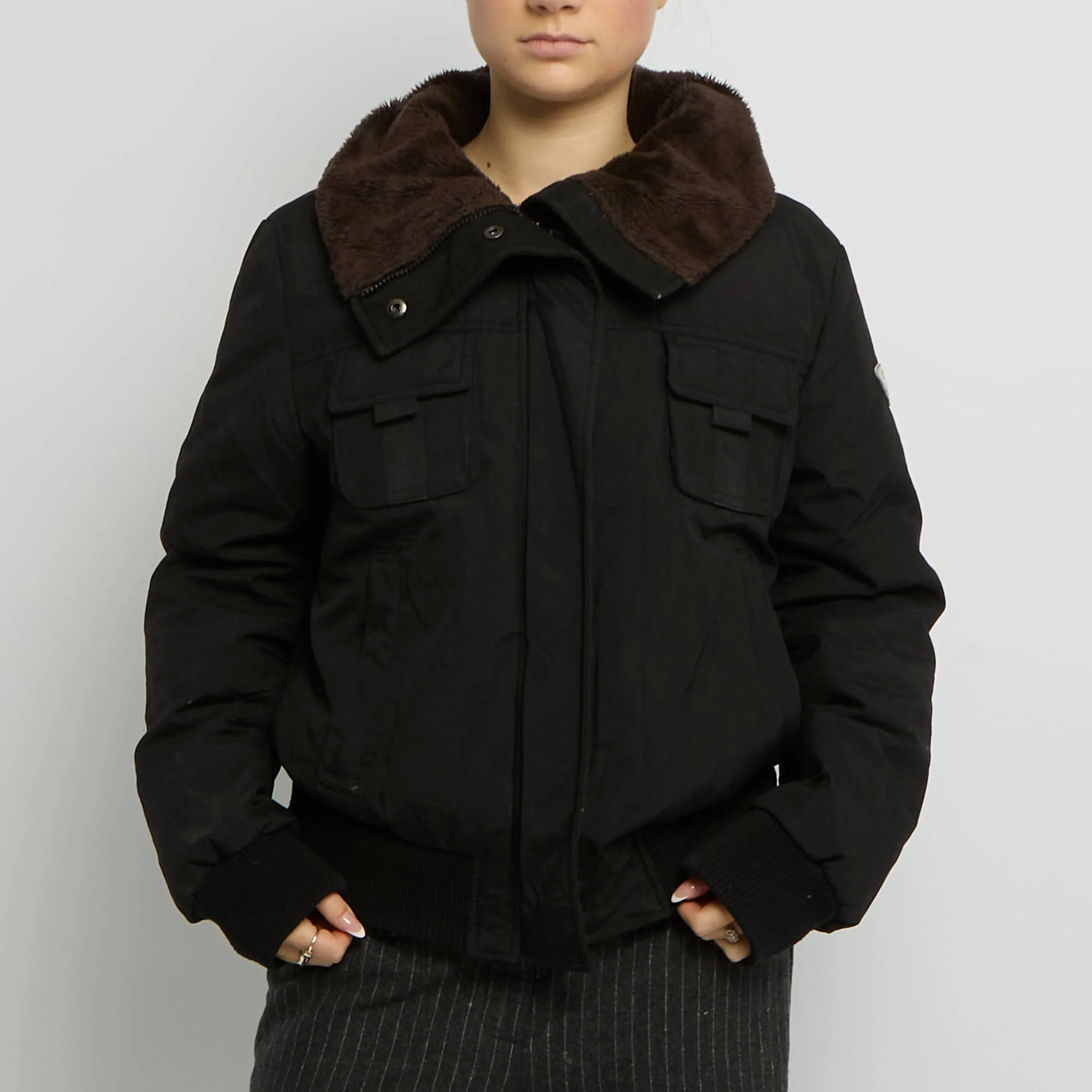 Fur Collar Bomber Jacket - UK 10