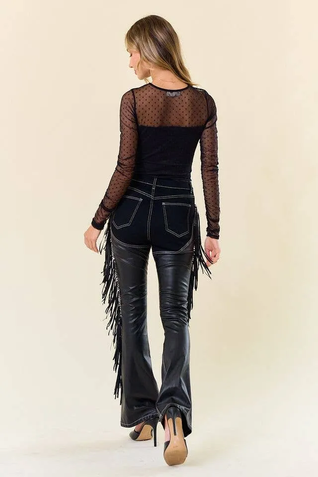 Giddy Up Fringed Denim Chaps