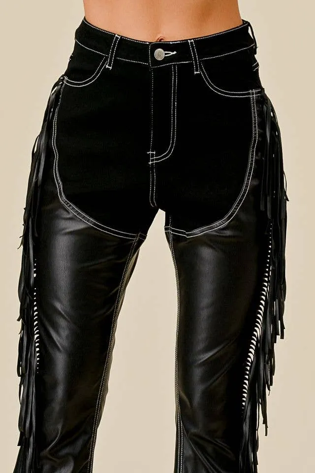 Giddy Up Fringed Denim Chaps