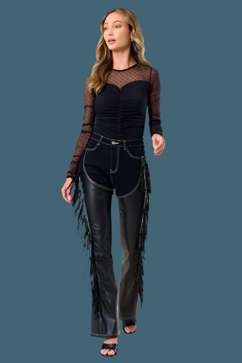 Giddy Up Fringed Denim Chaps