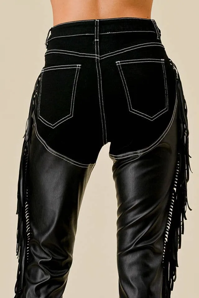 Giddy Up Fringed Denim Chaps