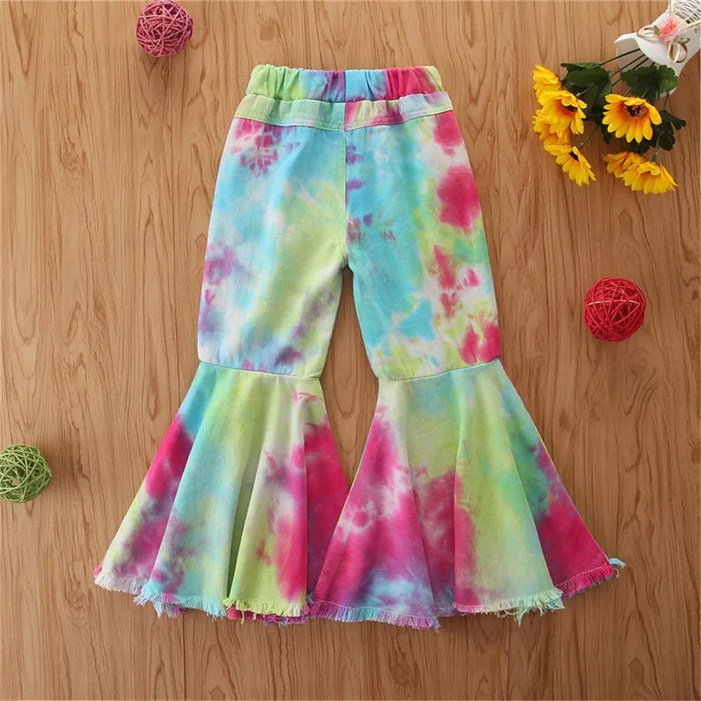 Girls Flared Tie Dye Elastic Waist Trousers Wholesale