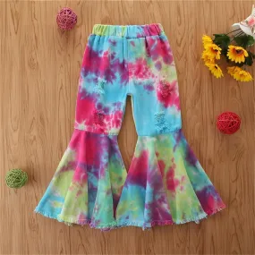 Girls Flared Tie Dye Elastic Waist Trousers Wholesale