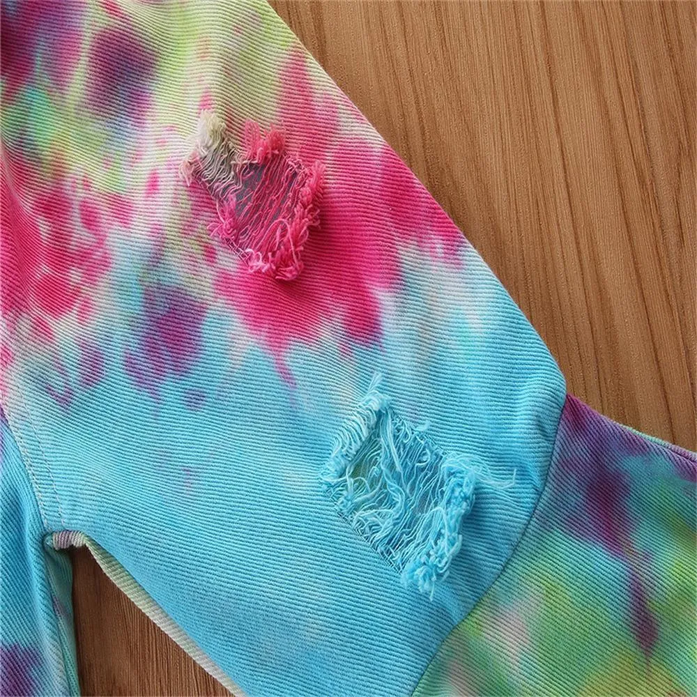 Girls Flared Tie Dye Elastic Waist Trousers Wholesale