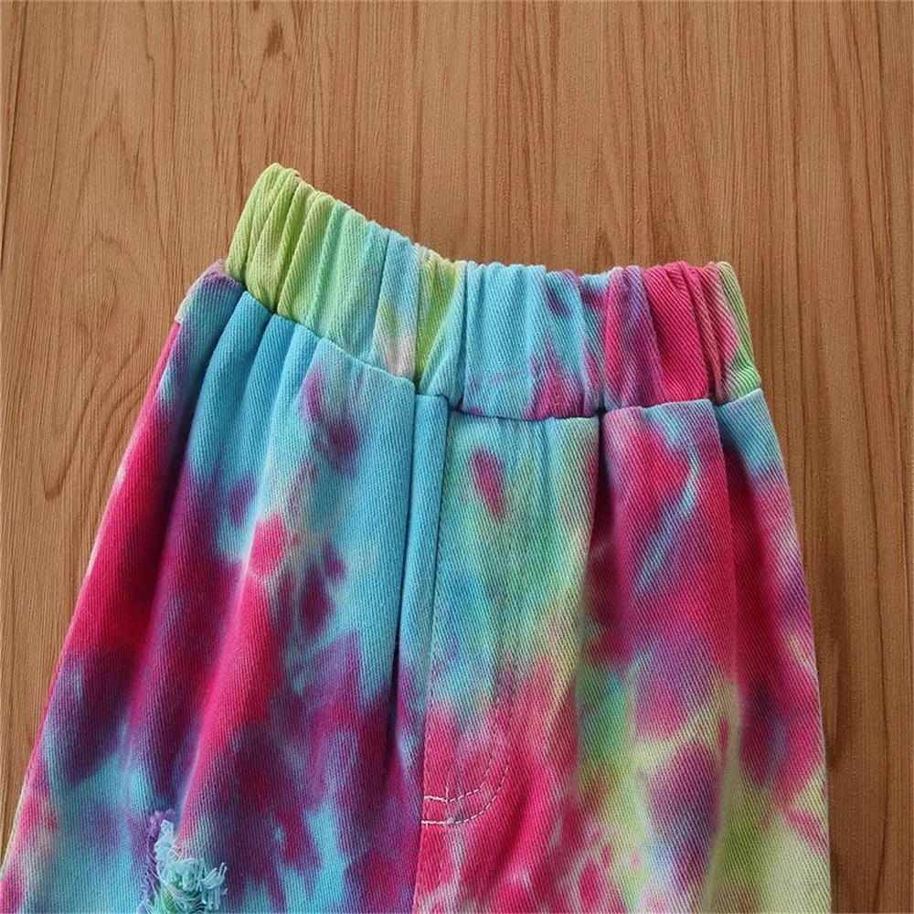 Girls Flared Tie Dye Elastic Waist Trousers Wholesale