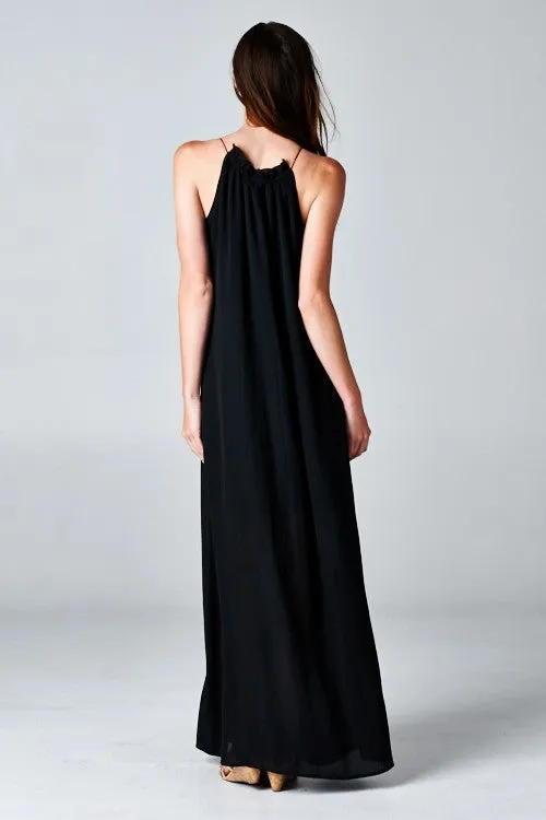 Gisele Embroidered Sleeveless Halter Maxi Dress