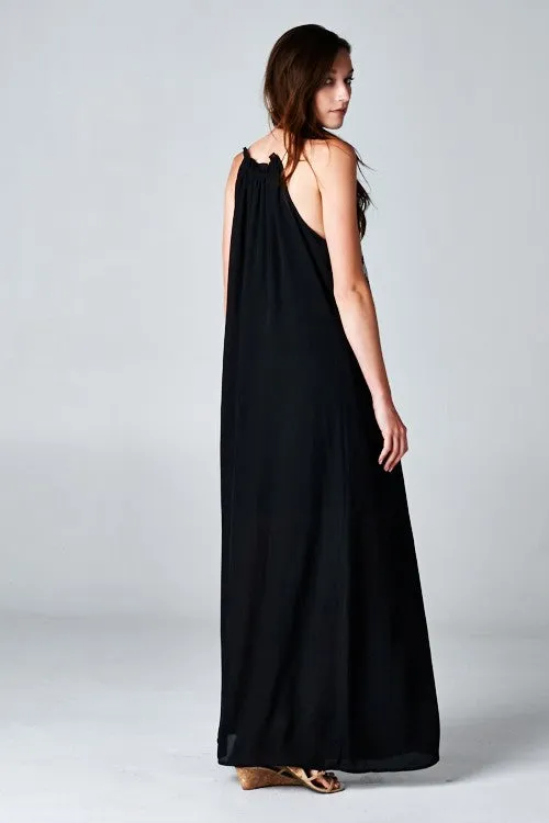 Gisele Embroidered Sleeveless Halter Maxi Dress